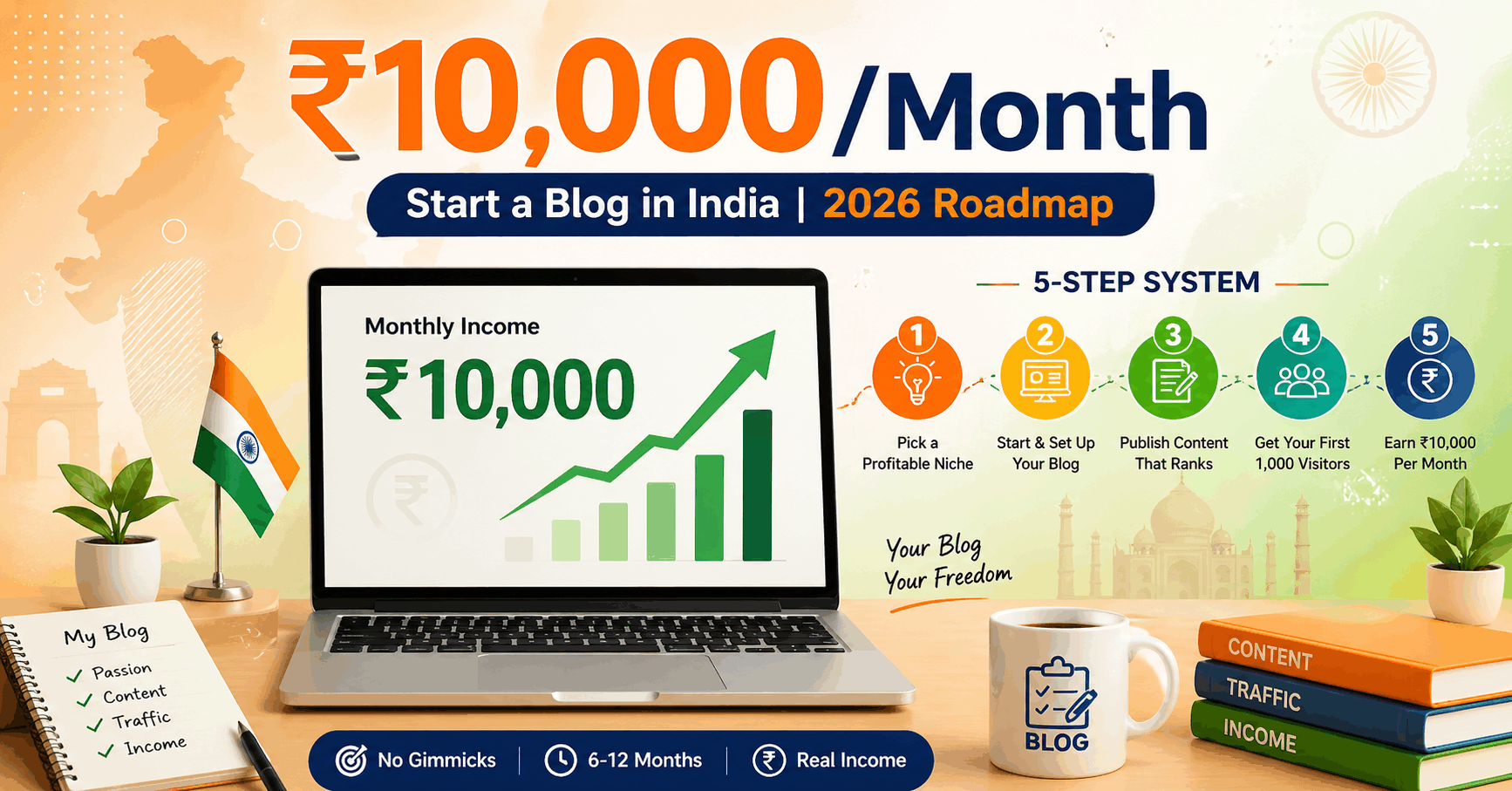How to Start a Blog and Earn Your First ₹10,000 Per Month in India (2026 Roadmap)