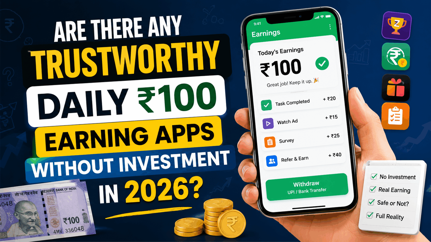 Are There Any Trustworthy Daily ₹100 Earning Apps Without Investment in 2026?