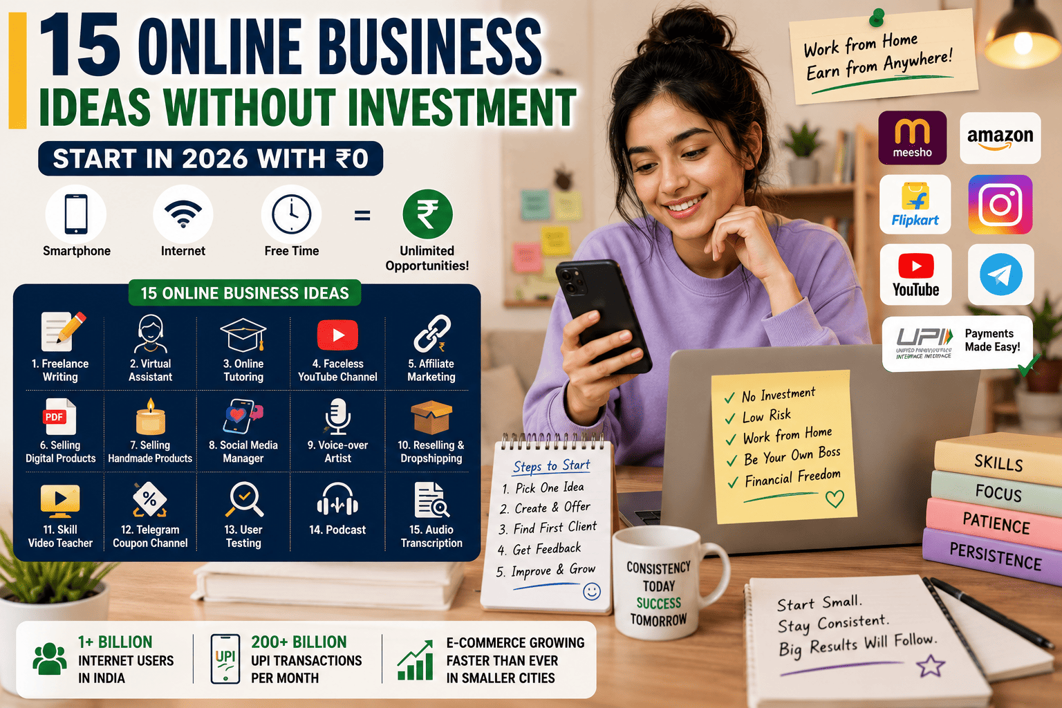 15 Online Business Ideas Without Investment to Start in 2026