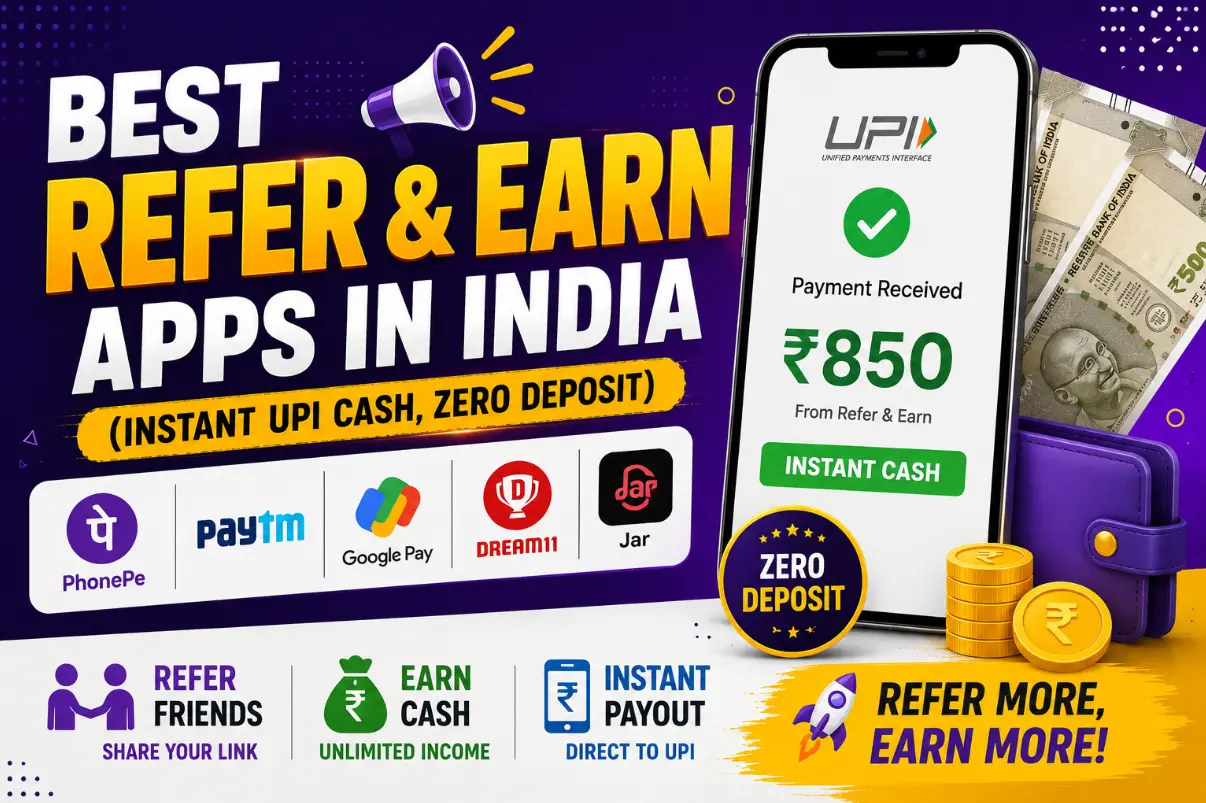 Best Refer and Earn Apps in India (Instant UPI Cash, Zero Deposit)