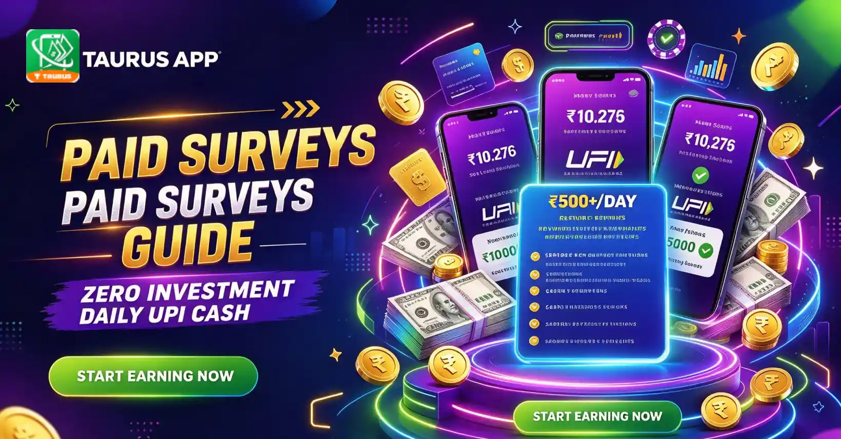 Taurus App Paid Surveys Guide: Zero Investment Daily UPI Cash